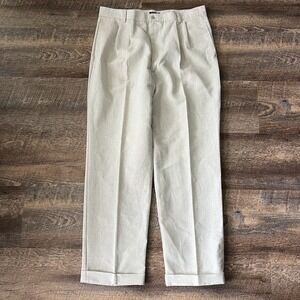 VTG Dockers Linen Blend Pleated Cuffed Pant Khaki Men's 38X34 (Fits 36X32)